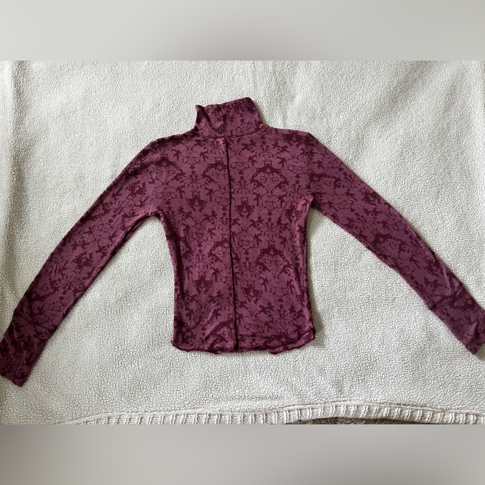 Intimately by Free People Mock Neck Damask Burnout Top, Berry/Plum, Size Small - Picture 5 of 8